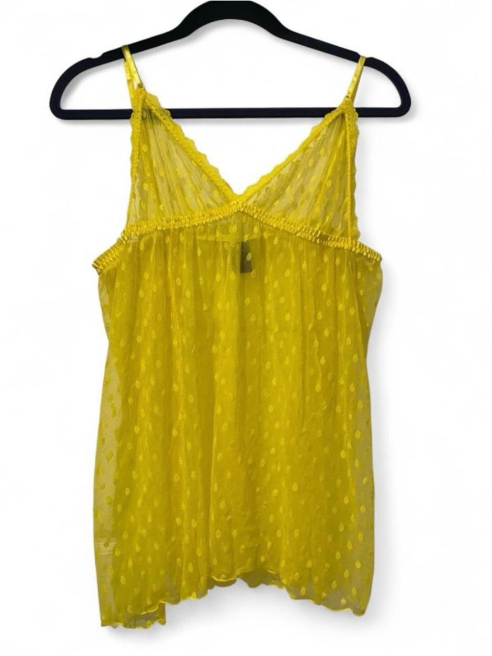 smart & sexy Yellow Sheer Polka-Dot Lace Trim Cami